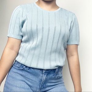 NEW Liz Claiborne Blue Silk Short Sleeve Blouse